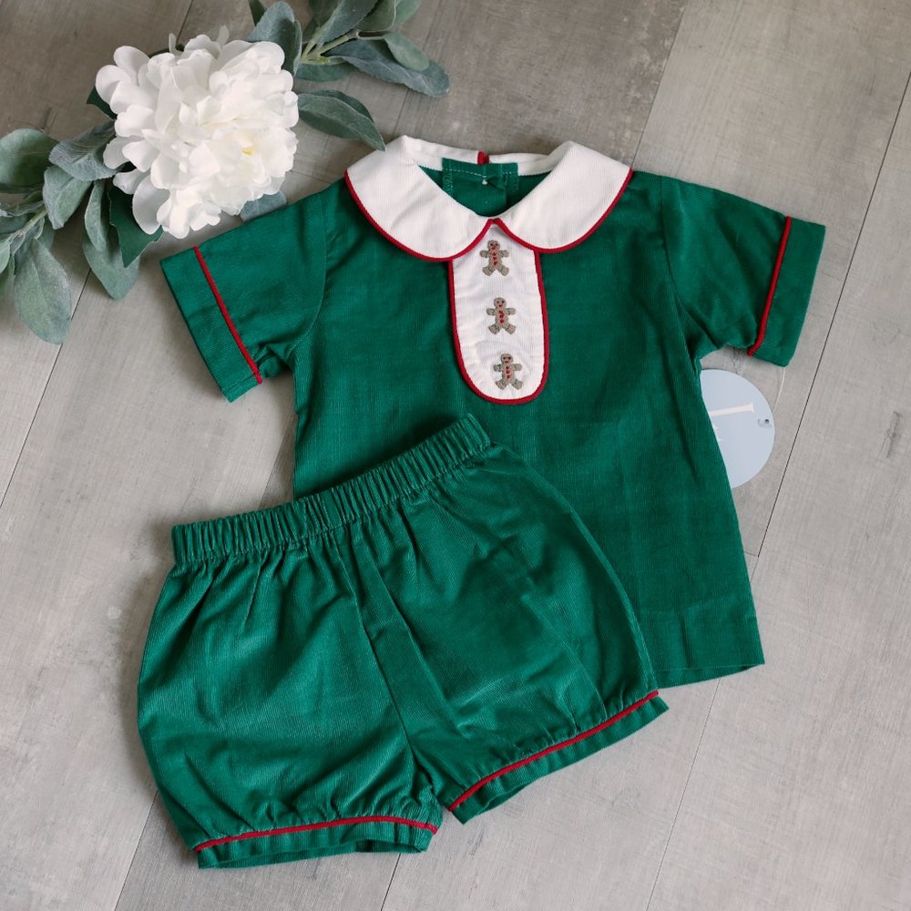 Green Pin Wale Corduroy  Baby/Toddler Boy's Set Size 12/18 Months Boutique NWT